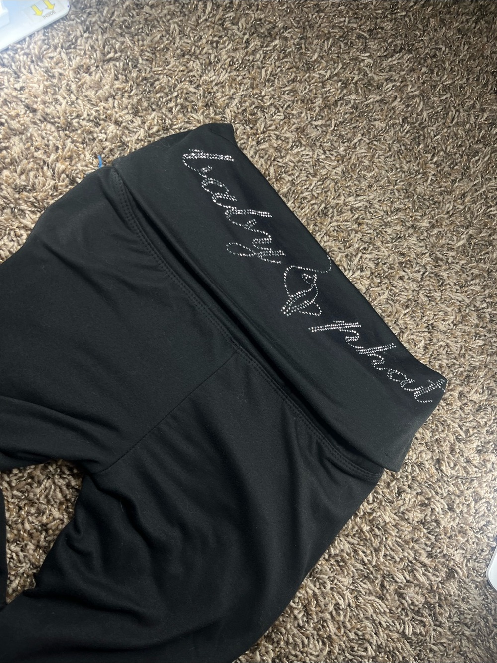 Baby Phat Black Leggings with Rhinestone Script Waistband